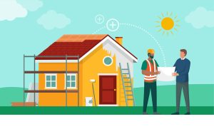 Homeowner discussing home renovation works with his contractor reflecting renovation loan contractors
